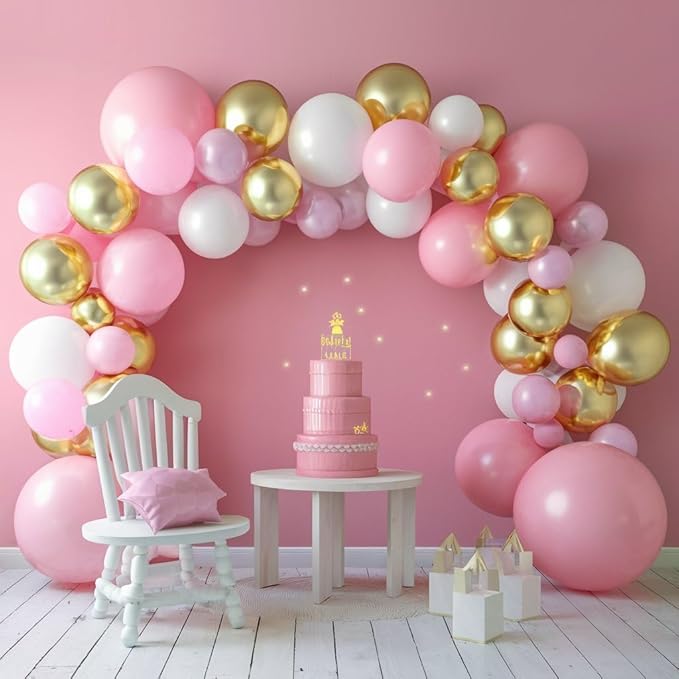 FunHot Pink and Gold Balloons, 12 Inch Metallic Gold Confetti Balloons Helium - Image 4