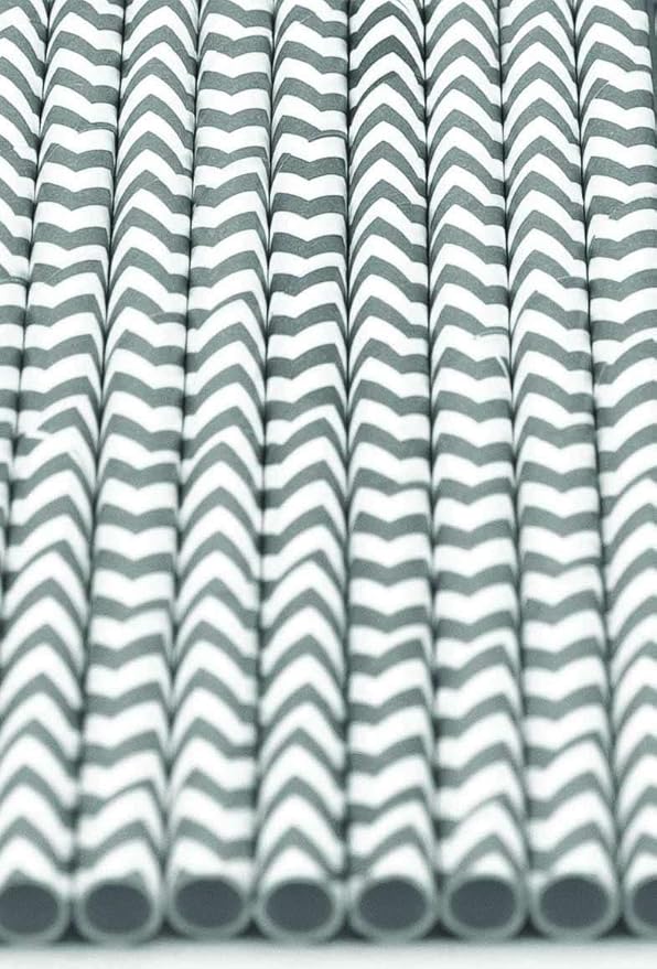 Pack of 150 Gray Chevron Biodegradable 4-Ply Paper Drinking Straws - Image 3