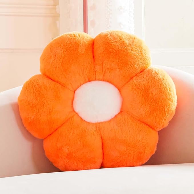 Orange Flower Pillow, 17.7" Flower Shaped Plush Decorative Throw Pillow by Kcvvcr
