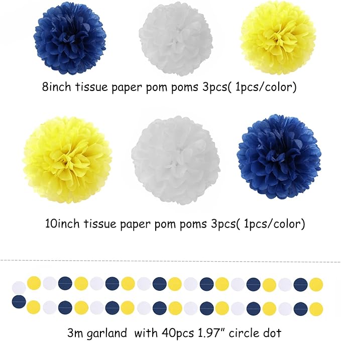 Navy-Blue White-Yellow Graduation Party Decorations - Image 3