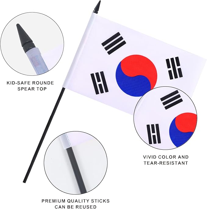 Korea Desk Flag 12" Solid Pole Deluxe Set Korean Flags Banner Mini Small Korea - Image 4