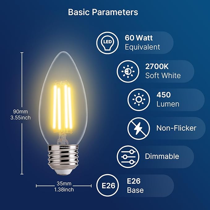FLSNT Dimmable LED Candelabra Light Bulbs 60W Equivalent E26 Base, B11 LED - Image 2