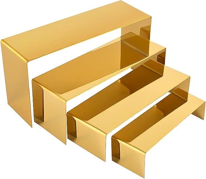 4 Pcs Gold Stainless Steel Display Risers, Display Stand by PROFIKLA