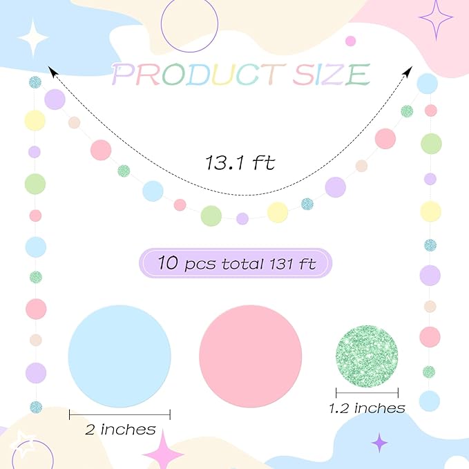 Outus 10 Pieces Colorful Dots Paper Garland Round Glitter Garland Hanging - Image 2
