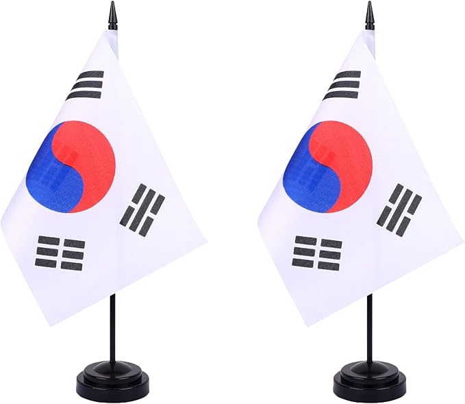 Korea Desk Flag 12" Solid Pole Deluxe Set Korean Flags Banner Mini Small Korea by Unknown