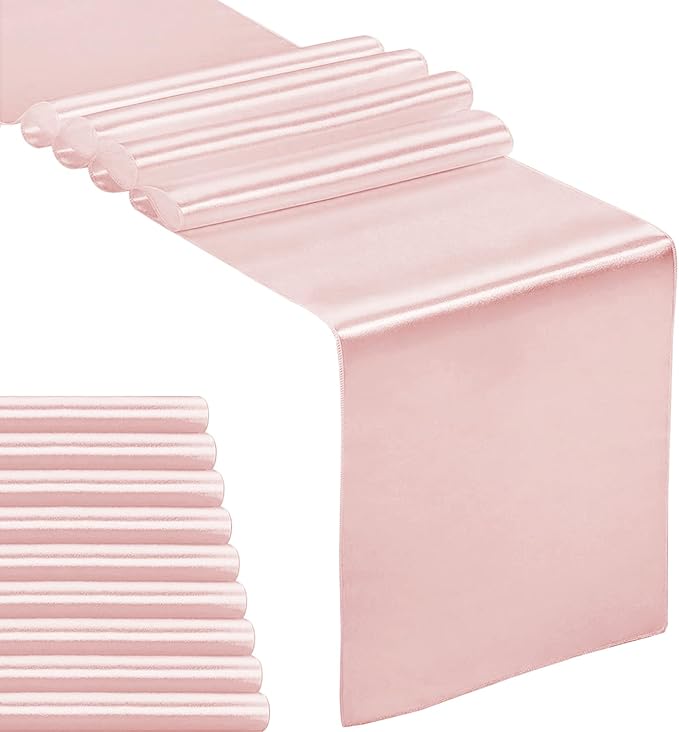 10-Pack Satin Table Runner Rose Gold 12 x 108 inches Long, Table Runners by Hahuho