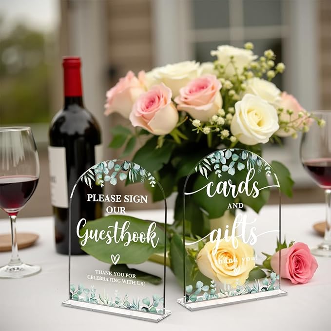2 Pcs Acrylic Wedding Signs for Reception, Bridal Shower Decorations, Cards and - Image 4