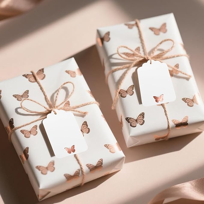 100Pcs Blank Gift Tags with String, Foil Rose Gold Butterfly Large Gift Tags - Image 5