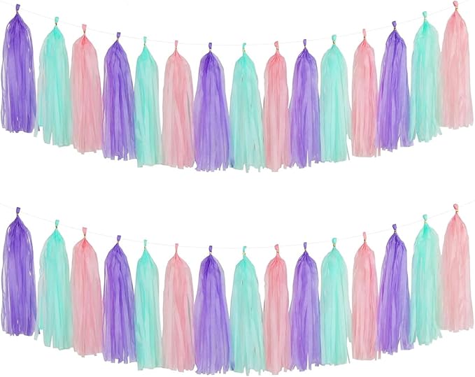Pink Purple and Blue Tassel Garland Banner Paper Tassels by Aimto