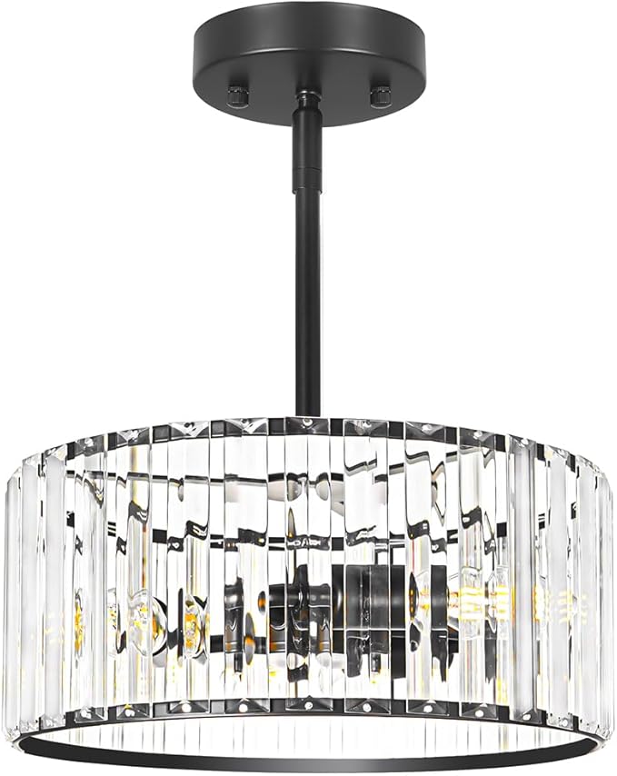 Black 3 Light Crystal Chandelier, Modern Dining Room Light Fixture over Table by Unknown