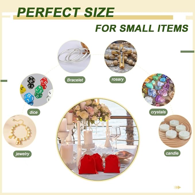 Shintop 50pcs Little velvet bags, 3x4inch Red Drawstring Gift Bags Small - Image 6
