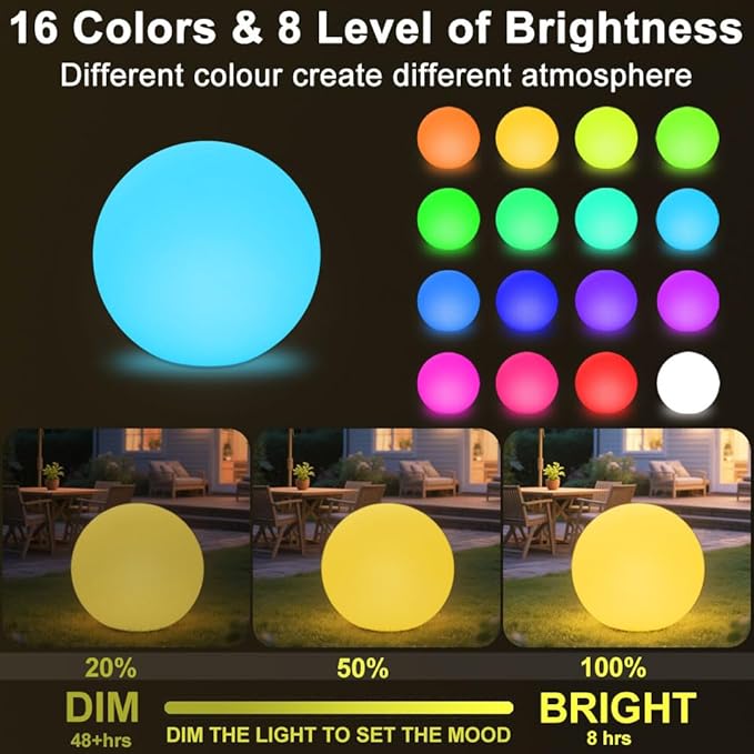 20-in LED Glowing Ball Light, Large Rechargeable LED Globe Orb Light w/Remote - Image 9