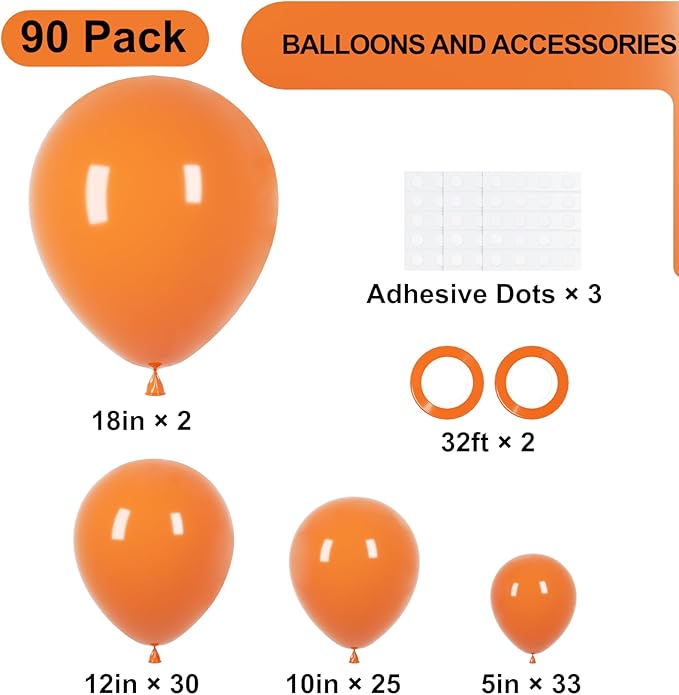 90pack Orange Balloons Different Size 18/12/10/5 Inch Burnt Orange Balloon - Image 2