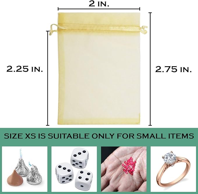TheDisplayGuys 48-Pack 2" x 2-3/4" Gold Sheer Organza Gift Bags - Image 2