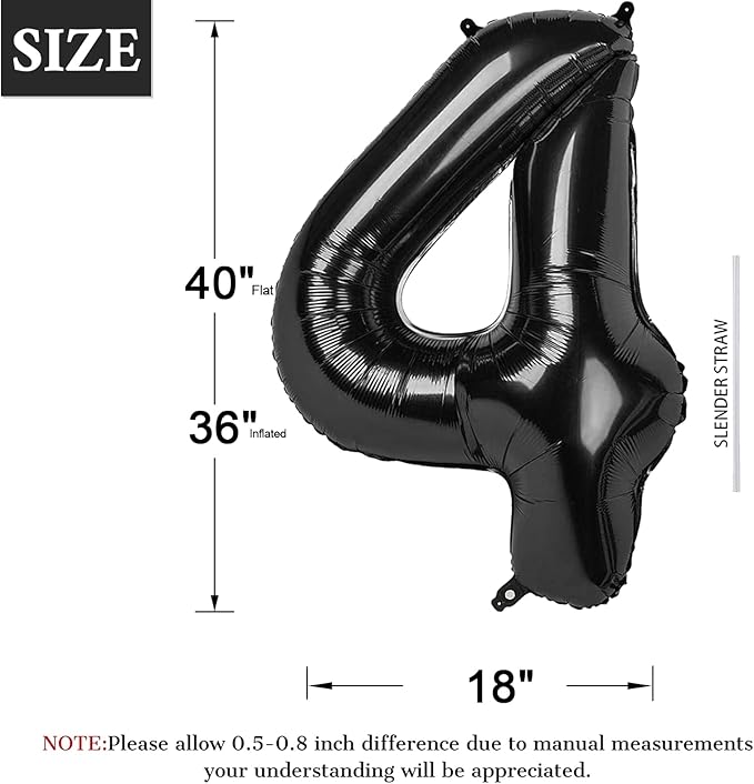 40 Inch Black Number Balloon 0-9, Big Size Happy Birthday Balloon, Foil Helium - Image 2