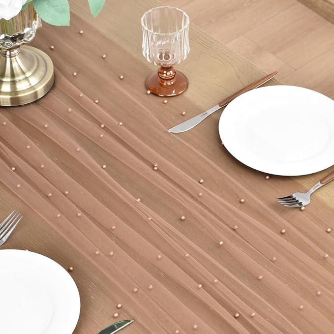 Joanlody Fall Pearl Table Runner 10ft Rustic Boho Tulle Table Runner - Image 4