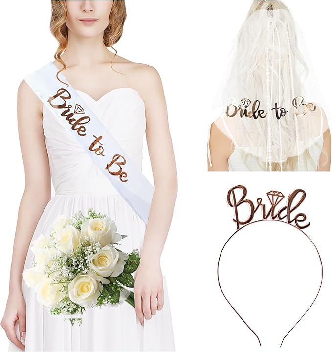 3 Pack Bride to Be Decorations Set, Bride to Be Sash, Bride Headband Tiara by Unknown