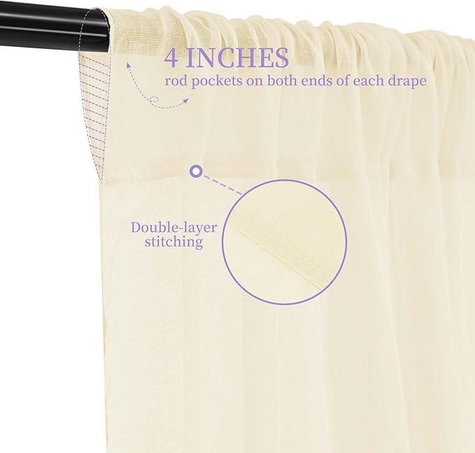 6 Panels Ivory Wedding Drapes, 5ftx20ft Cheesecloth Sheer Fabric Curtain Arch - Image 3