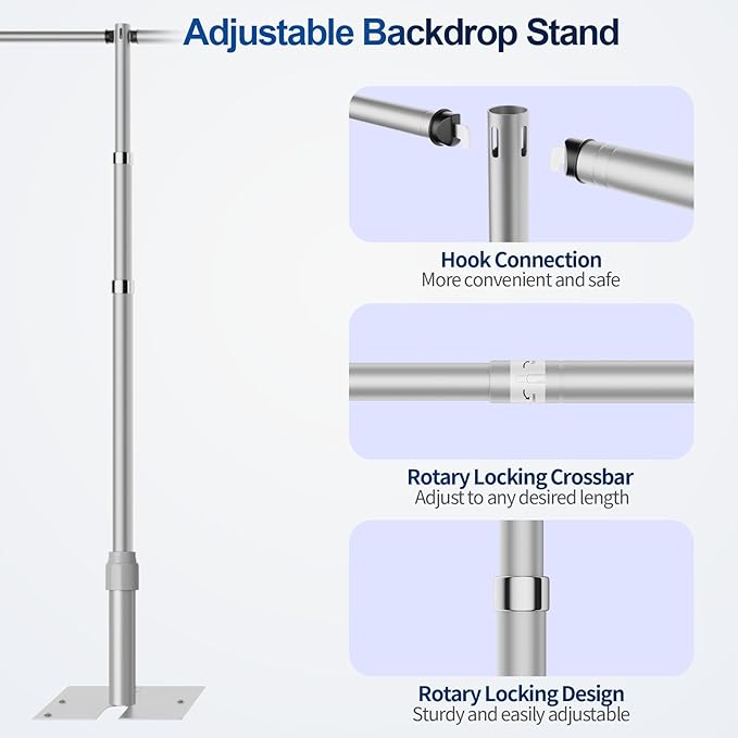Pipe and Drape Backdrop Stand, 20x10ft Heavy Duty Adjustable Background Frame - Image 4
