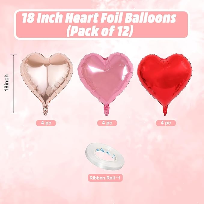 Rose Gold and Pink Heart Balloons, 18 Inch Red Pink Heart Shape Balloon - Image 2