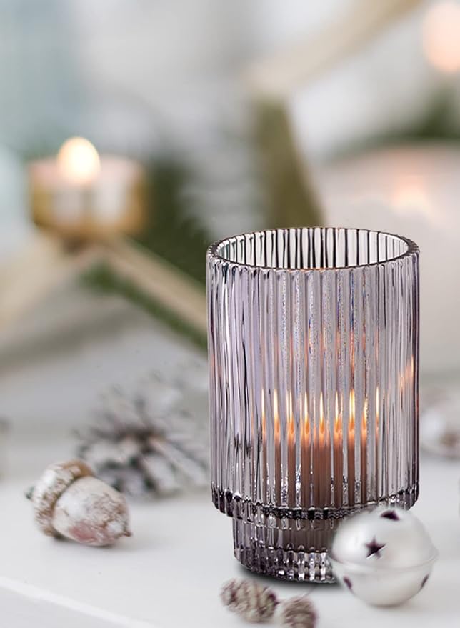Serene Spaces Living Smoke Ribbed Glass Votive Holder, Measures 5" Tall and - Image 5