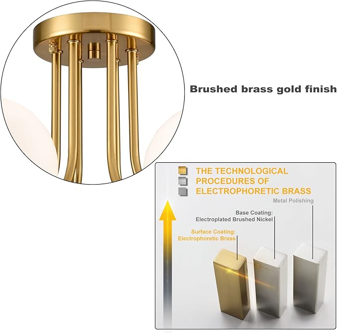 Modern Brushed Brass Gold 6-Light Ceiling Light - Image 5