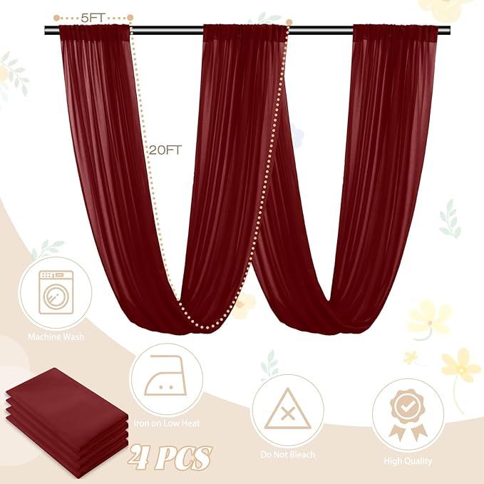 FUHSY Wedding Ceiling Drapes Burgundy Draping Fabric - Image 4