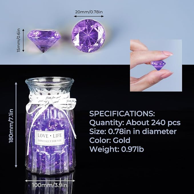 Acrylic Diamond Fake Gems Vase Filler, Babenest 240pcs 3/4 Inch Faux Diamonds - Image 3