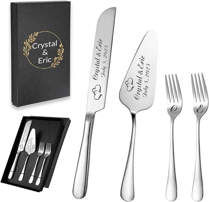 Personalized Wedding Cake Knife and Server Set, Custom Names Cake Cutting Set by Unknown