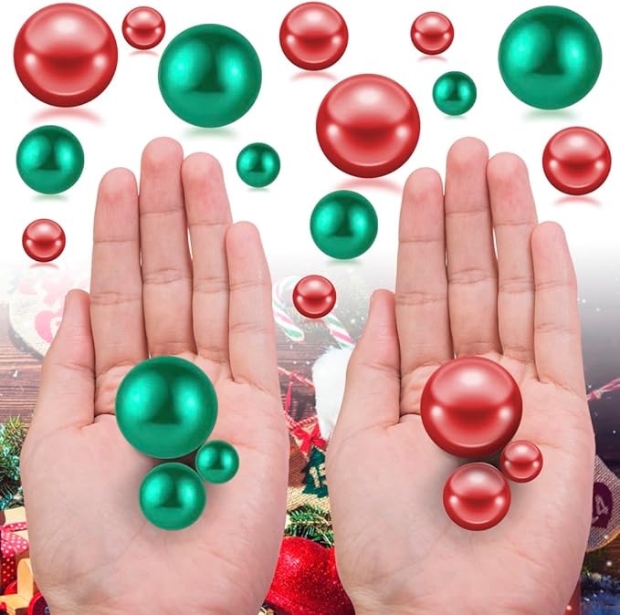 150Pcs Red&Green Polished No Hole Pearl Beads Vase Filler, Christmas Vase - Image 7