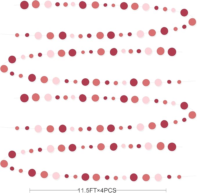 Burgundy Dusty Pink Decorations Circle Dot Garland Maroon Pink Hanging Polka - Image 2