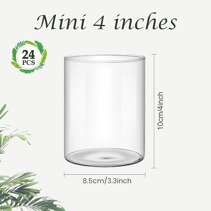 24 Pcs 4 Inch Tall Glass Vases Bulk Clear Cylinder Flower Vases Transparent - Image 3