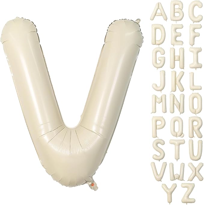 40 Inch Letter Balloons V, Big Custom A-Z Alphabet Foil Name Balloon Cream White by KAINSY