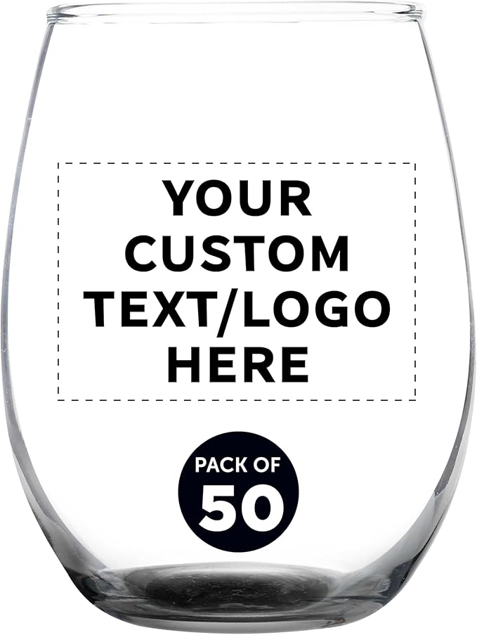 Custom Stemless Wine Glass 9 oz. Set of 50, Personalized Bulk Pack by DISCOUNTPROMOS