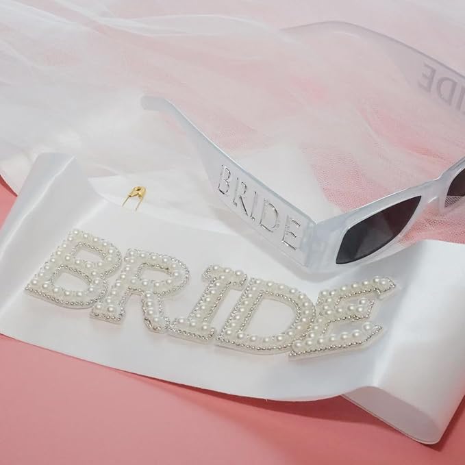Pearl Bride Sash with Bride Sunglasses- Bachelorette Party Accessories - Image 7