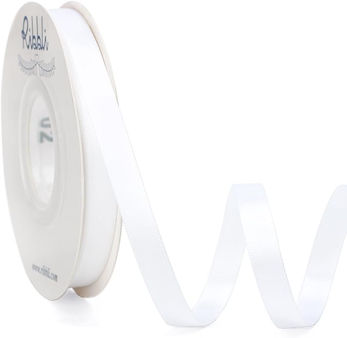 Ribbli Double Faced White Satin Ribbon, 3/8” x Continuous 25 Yards, Fabric by Ribbli