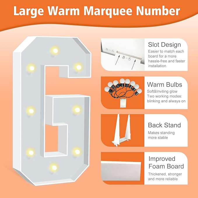 3FT Marquee Light Up Letters G, Warm White Marquee Letters - Image 3