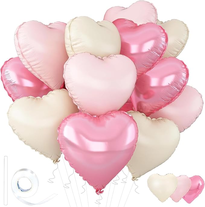 Pink Heart Balloons, 18inch Bright Pink Heart Shaped Foil Balloons & Pastel by Wuhetyo