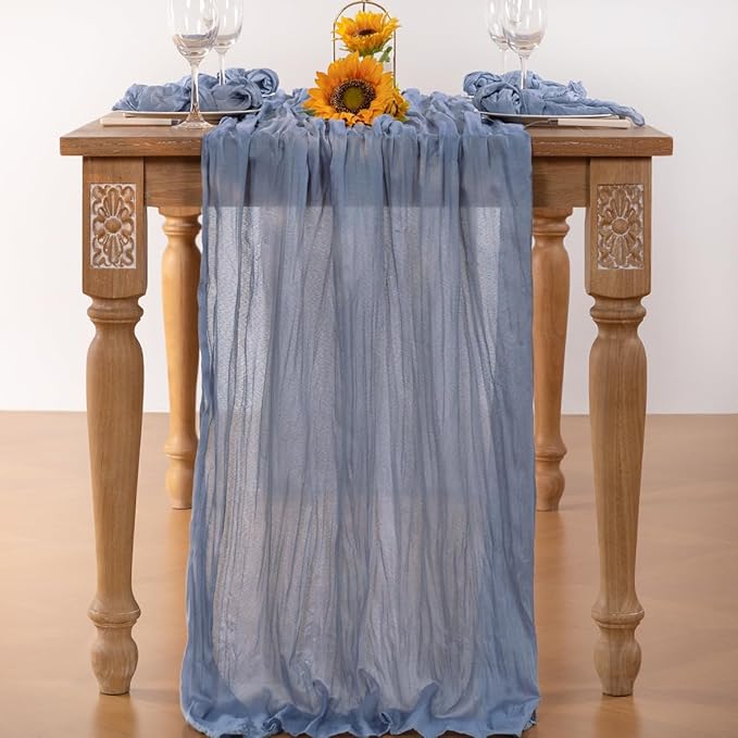 Dusty Blue Cheesecloth Table Runner 4 Pack Fall Table Runners Boho Gauze 120 - Image 4