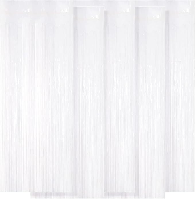 5 Pack White Fringe Foil Curtain 3.2ft x 8.2ft Tinsel Backdrop Streamers by Ohiyoo