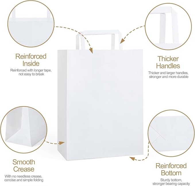 GSSUSA Paper Bags with Handles 10"X5"X13" Gift Bags Medium Size 200 Pack Kraft - Image 4