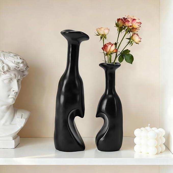 Heart Shaped Small Ceramic Vases Set of 2 Home Decor Boho Vase Modern Matte - Image 3