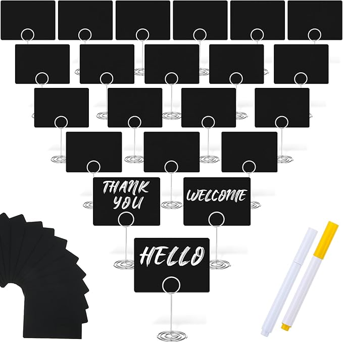 TecUnite 24 Pack Mini Chalkboard Signs, Tabletop Blackboard Signs Name Tags by TecUnite