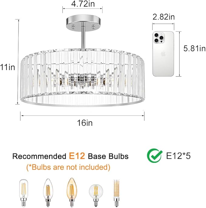 Modern Crystal Ceiling Light Fixture, Semi Flush Mount Ceiling Light, Chrome - Image 5