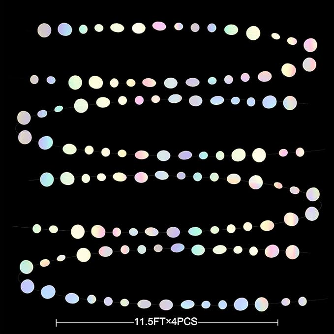 46 Ft White Iridescent Circle Dots Garland Hanging Holographic Polka Dots - Image 2