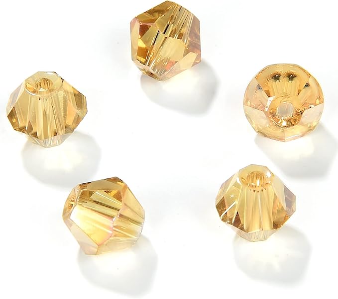 4mm Bicone 1800Pcs Gold Champagne AB Crystal Glass Beads Small Faceted Bicone by MEIUIJQ