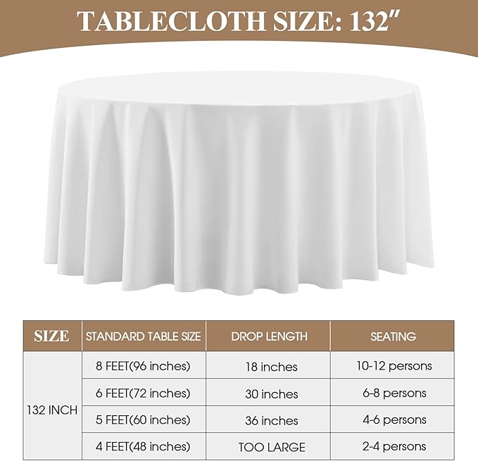 Round Tablecloth 132 Inch 6 Pack White Tablecloths Washable Decorative Linen - Image 6