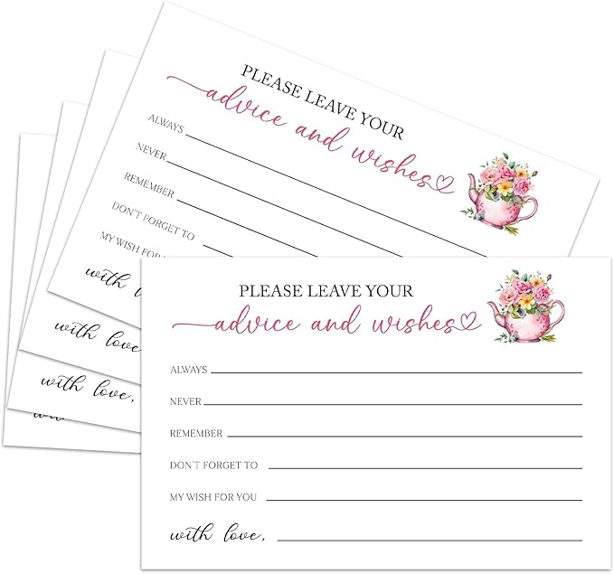 25 Advice and Wishes Cards, Floral & Teapot Fill-In Advice Cards by ZSHFMY