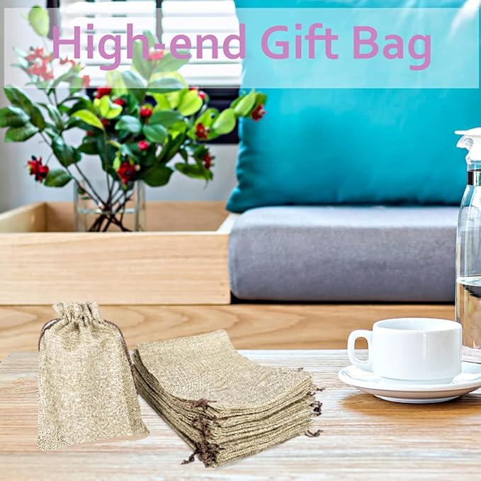 LYSXP 50PCS Burlap Bags with Drawstring，5x7 Inch Cream color Drawstring Gift - Image 4