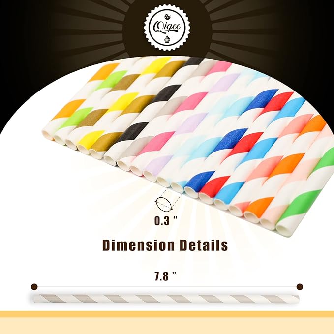 qiqee 200-pack Multi Stripe Rainbow Drinking Paper Straws Disposable Straws Bulk - Image 4